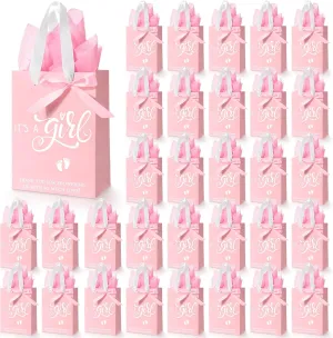 Qilery 50 Sets 8" Baby Girl Gift Bags with Tissue Paper It's a Girl Baby Shower Bag Pink with Handle Paper Gift for Guests Gender Reveal Party Favors