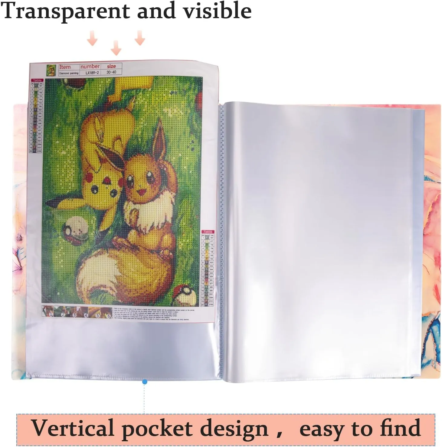 Qunrwe Portfolio Folder for Artwork,A3 Art Portfolios Case 60 Pages,Marble Pink Diamond Painting Storage Book,11.8 x 16.5 inch Pocket Protector with Index Stickers,Report,Photo