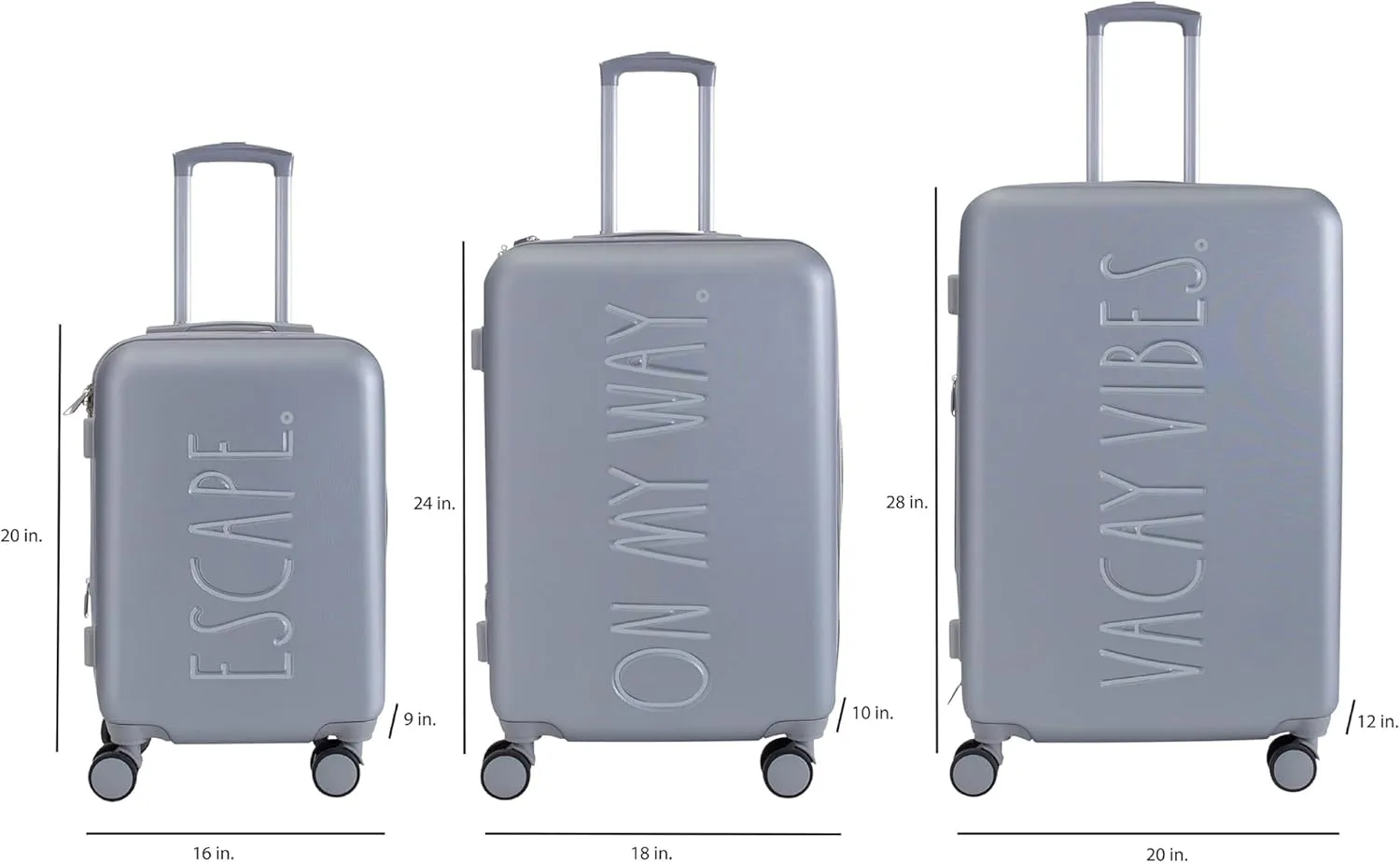 Rae Dunn Hardside Expandable Luggage Set | Spinner Wheels | Suitcase | Travel | Telescopic Adjustable Handle, Grey, 3 Piece Set-20, 24, 28