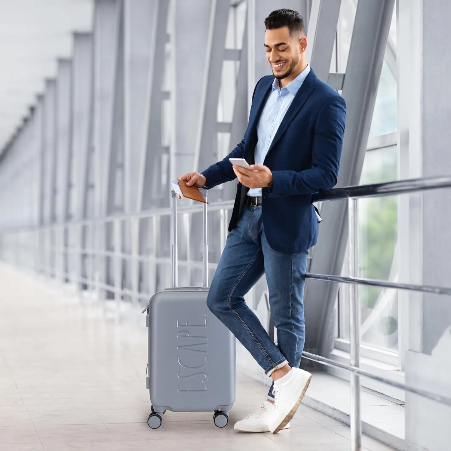 Rae Dunn Hardside Expandable Luggage Set | Spinner Wheels | Suitcase | Travel | Telescopic Adjustable Handle, Grey, 3 Piece Set-20, 24, 28