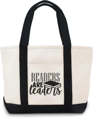 Readers Are Leaders-1 Canvas Tote Bag Canvas Tote Bag With Zipper Lightweight Reusable Grocery Shopping Cloth Bags
