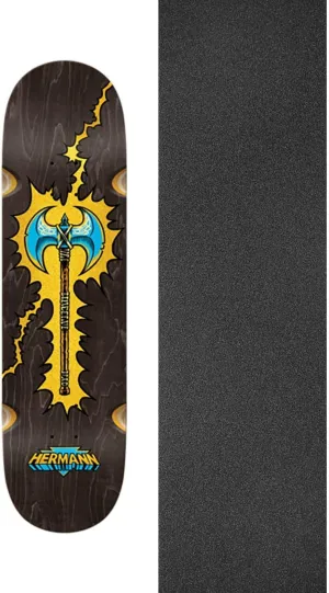 Real Skateboards Hermann Stene Battle Axe Skateboard Deck TF w/Wheel Wells - 8.06" x 31.3" with Jessup Grip Tape Black Griptape - Bundle of 2 Items