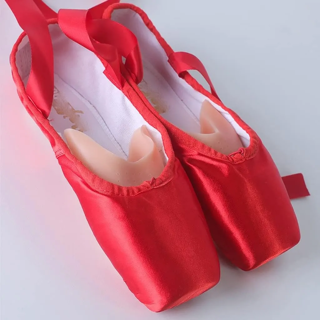 Red Ballet Pointe Shoes Satin Ballerina Ballet Shoes Girls Women Ballet Dance Wear Practice Lesson(43 (25.5cm))