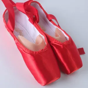 Red Ballet Pointe Shoes Satin Ballerina Ballet Shoes Girls Women Ballet Dance Wear Practice Lesson(43 (25.5cm))