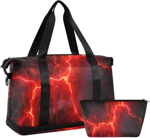 Red Lightning Spark Gym Bag - Weekender Overnight Bags for Women Men, Sport Travel Duffel Bag with Wet Pocket & Shoe Compartment