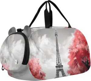 Red Paris Tower3 Duffle Bag for Girl, Sports Duffle Gym Bags with Shoe Compartment, Personalized Overnight Bag Travel Weekender for Kids