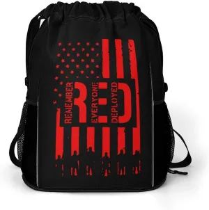 R.E.D Remember Everyone Deployed Red Friday Gym Bag Workout Gym Backpack with Shoe Compartment Sports Bags for Women Men