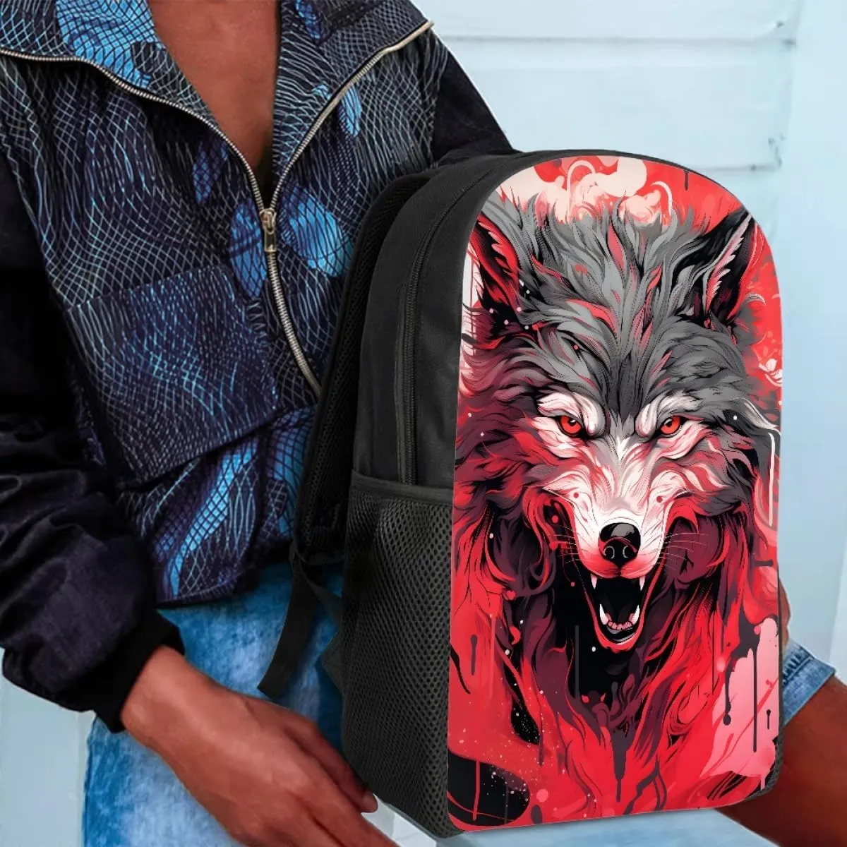 Red Wolf Head Cool School Bags Kids Boys Mens Backpack Bookbags Rucksack Daypack for Student Birthday Gift,Cool Wolf Head