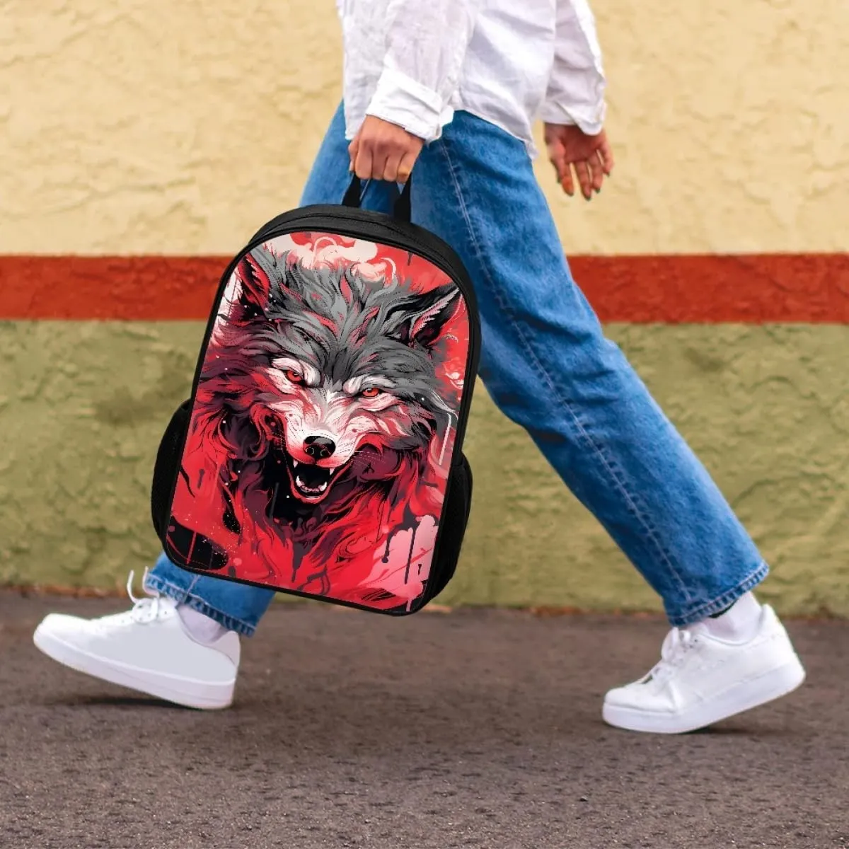 Red Wolf Head Cool School Bags Kids Boys Mens Backpack Bookbags Rucksack Daypack for Student Birthday Gift,Cool Wolf Head