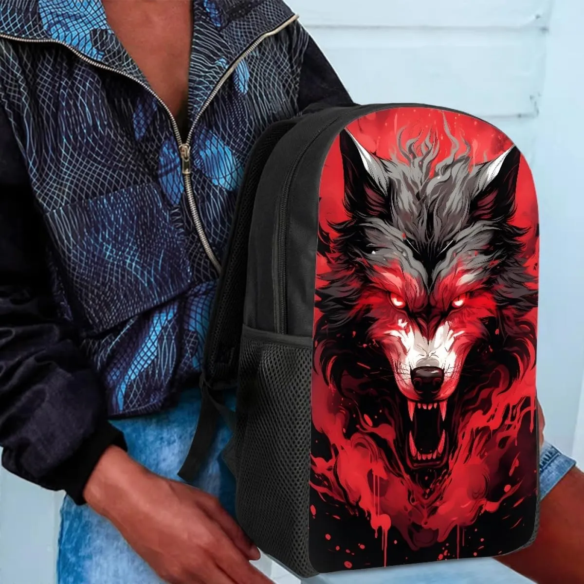 Red Wolf Head Cool School Bags Kids Boys Mens Backpack Bookbags Rucksack Daypack for Student Birthday Gift,Red Anger Wolf