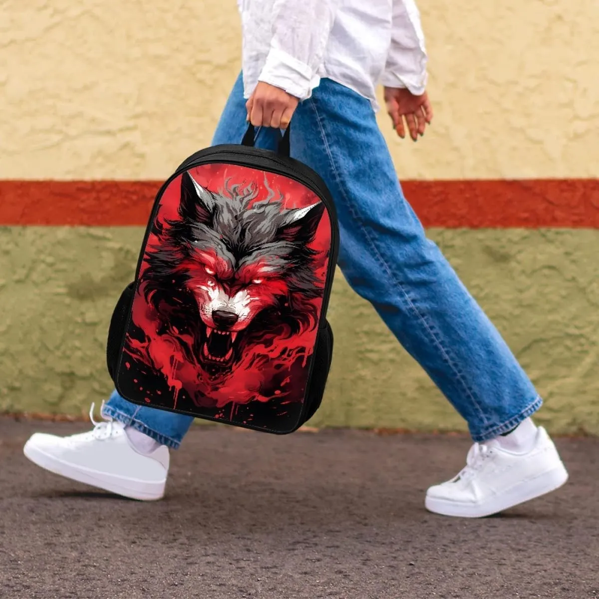 Red Wolf Head Cool School Bags Kids Boys Mens Backpack Bookbags Rucksack Daypack for Student Birthday Gift,Red Anger Wolf