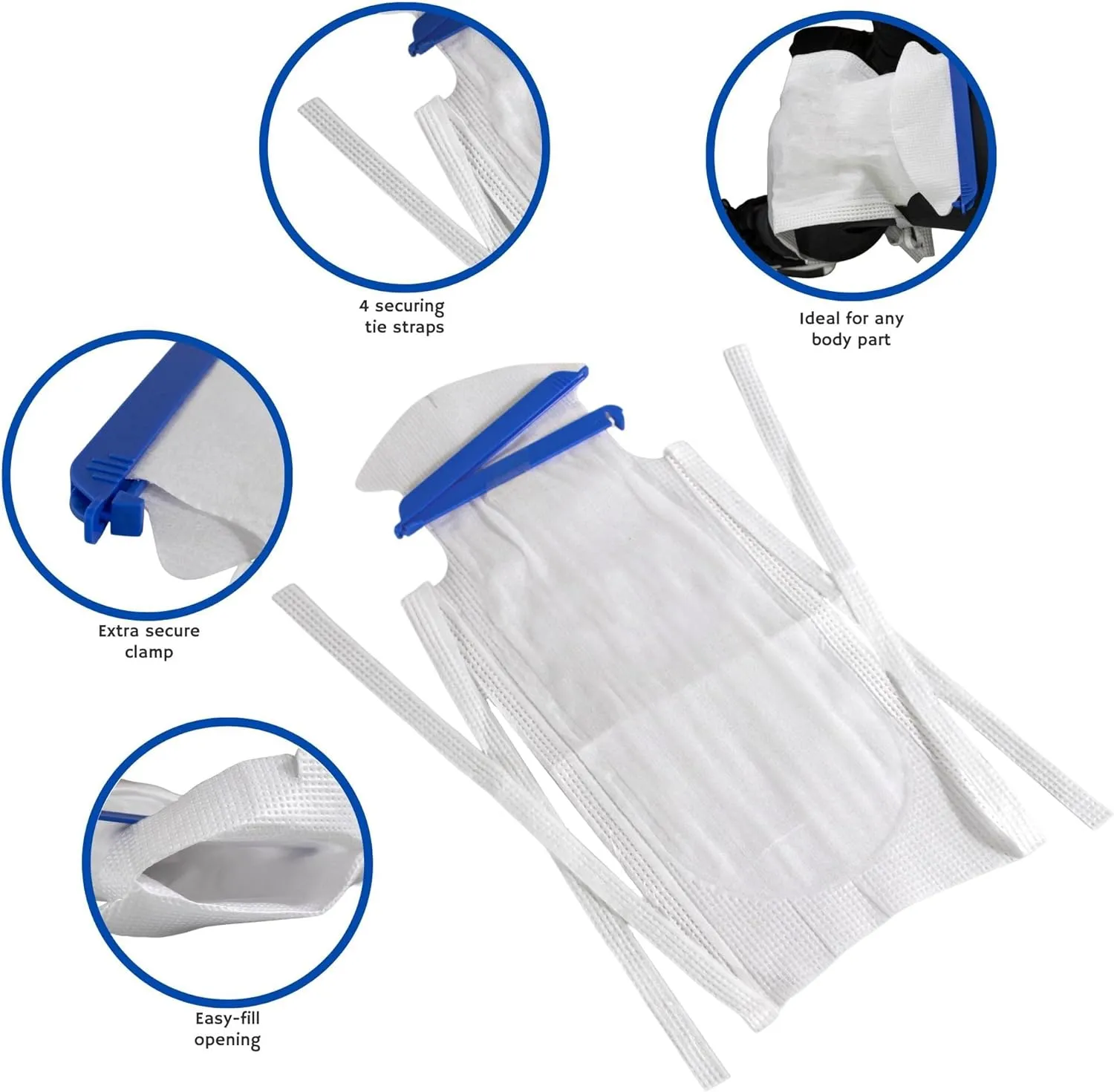Refillable Ice Bags with Clamp Closure [Pack of 10] Large, 6-1/2 x 14 – Reusable Easy Filling Hospital Icepack with Soft Outer Covering and Leak Resistant Inner Layer   Vakly First Aid Kit Guide (10)