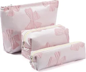Reginary 3 Pcs Coquette Pink Bow Makeup Bags Cosmetic Bag Cute Travel Toiletry Organizer Bags Coquette Gift Accessories for Women, 3 Sizes