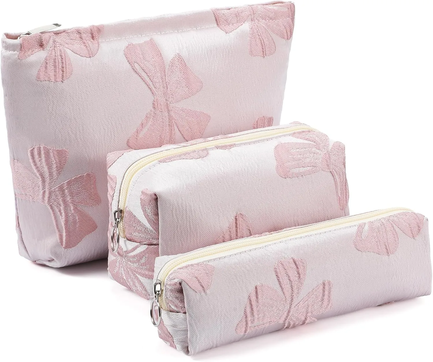 Reginary 3 Pcs Coquette Pink Bow Makeup Bags Cosmetic Bag Cute Travel Toiletry Organizer Bags Coquette Gift Accessories for Women, 3 Sizes