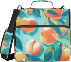 Retro Peaches Turquoise 3 Rings Zipper Binder with Strap Waterproof Portable Portfolio for School/Office