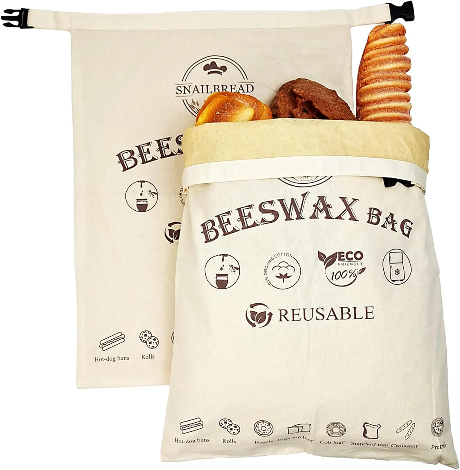Reusable Bread Bags for Homemade Bread: 2 PCS Cotton Beeswax Bags for Bread/Fresh Storage, XL Sourdough Bread Bags, Beeswax Storage Bags for Keeping Fresh, 13x17in