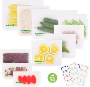 Reusable Storage Bags - 10 Pack BPA FREE Freezer Bags(3 Reusable Gallon Bags   4 Leakproof Reusable Sandwich Bags   3 Reusable Snack Bags) Ziplock Bags