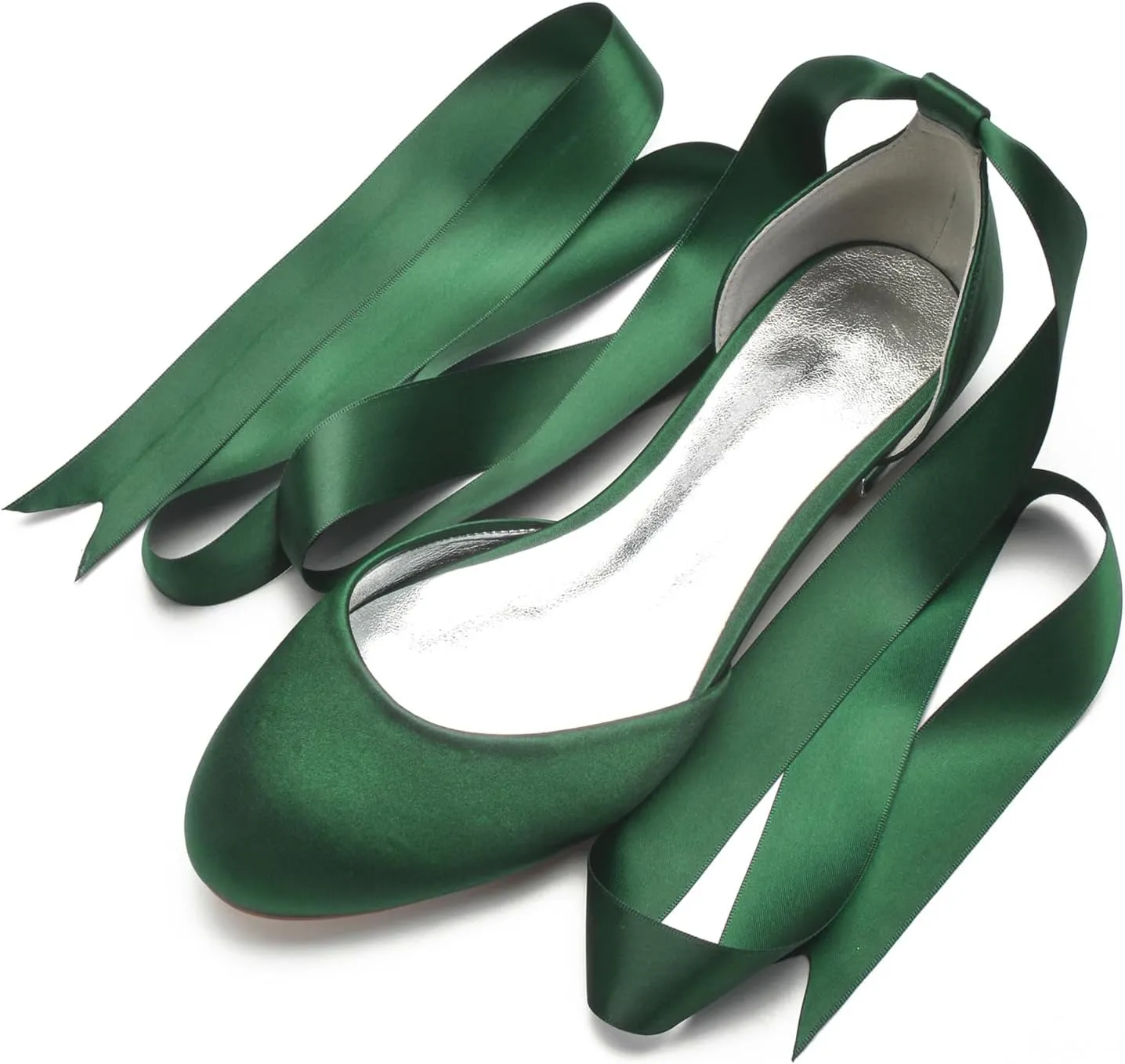 Ribbon Tie Wedding Flats for Bride 5047-62 Satin Comfortable Round Toe Party Dress Pumps Ballet Flat Shoes