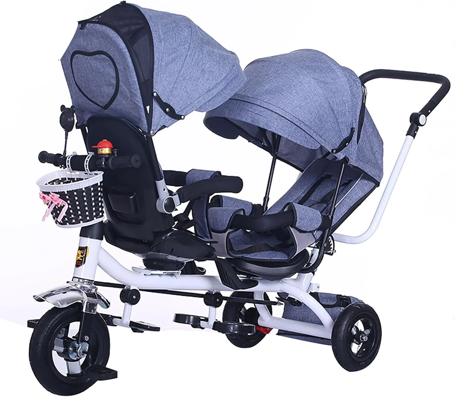 Ride on Car Double Three-Wheeled Trolley,for Toddlers Twin Baby Cycles Child Trike with Reversible Seat Steering Function for Kids Suitable for 6 Months to 6 Years Old,Gray