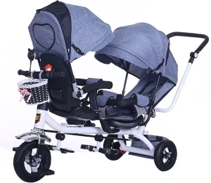 Ride on Car Double Three-Wheeled Trolley,for Toddlers Twin Baby Cycles Child Trike with Reversible Seat Steering Function for Kids Suitable for 6 Months to 6 Years Old,Gray