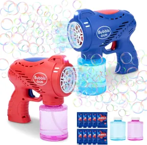 Roberly 2 PCS Bubble Guns for Kids Ages 4-8, 5 Hole Automatic Bubble Machine Gun Blower with 2 Bottles Refill Solution Summer Outdoor Toys Boys Girls Birthday Gift Party Favor