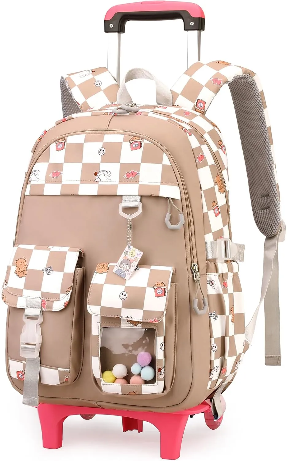 Rolling Backpack for Elementary School Students Teens Travel Bag Wheeled Trolley Trip Luggage Trolley Daypack for Girls and Boys, BN&W Checkered