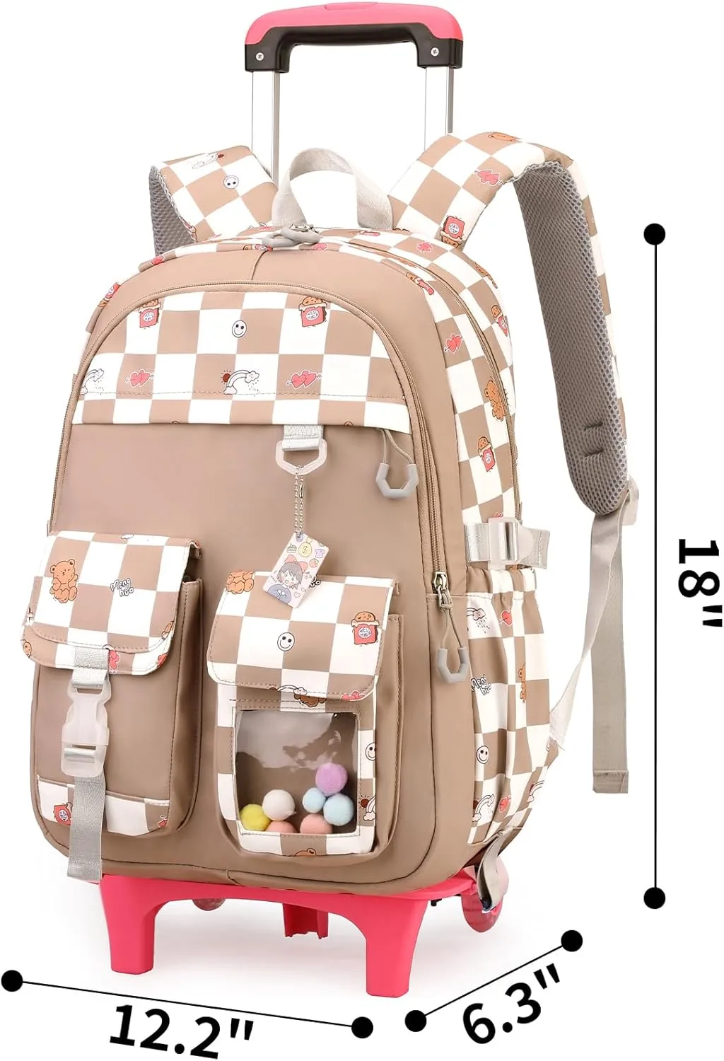 Rolling Backpack for Elementary School Students Teens Travel Bag Wheeled Trolley Trip Luggage Trolley Daypack for Girls and Boys, BN&W Checkered