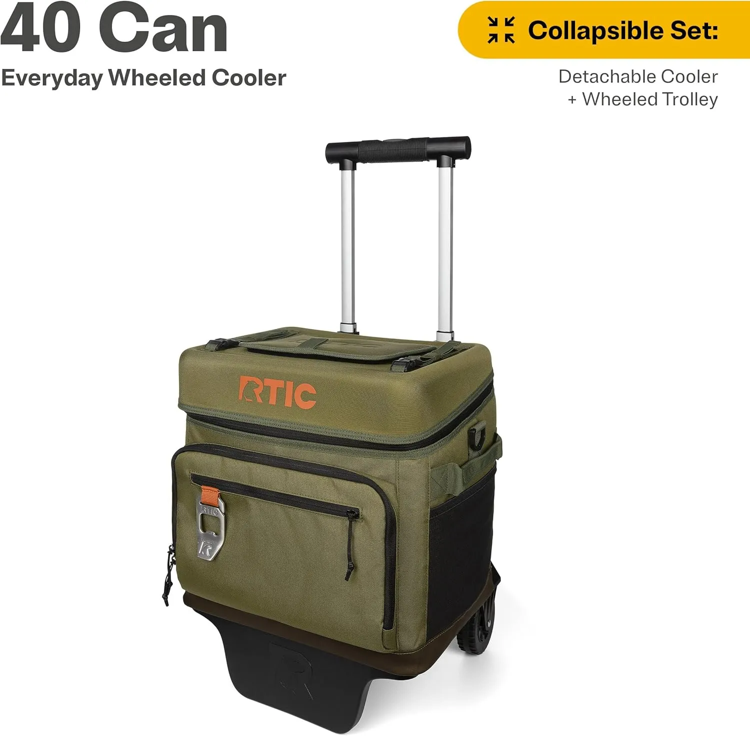 RTIC 40 Can Everyday Wheeled Cooler, Soft Sided Insulated Portable Rolling Collapsible Cooler Bag with Wheels and Handle for Outdoor, Beach, Camping, Sports, Travel, Leakproof