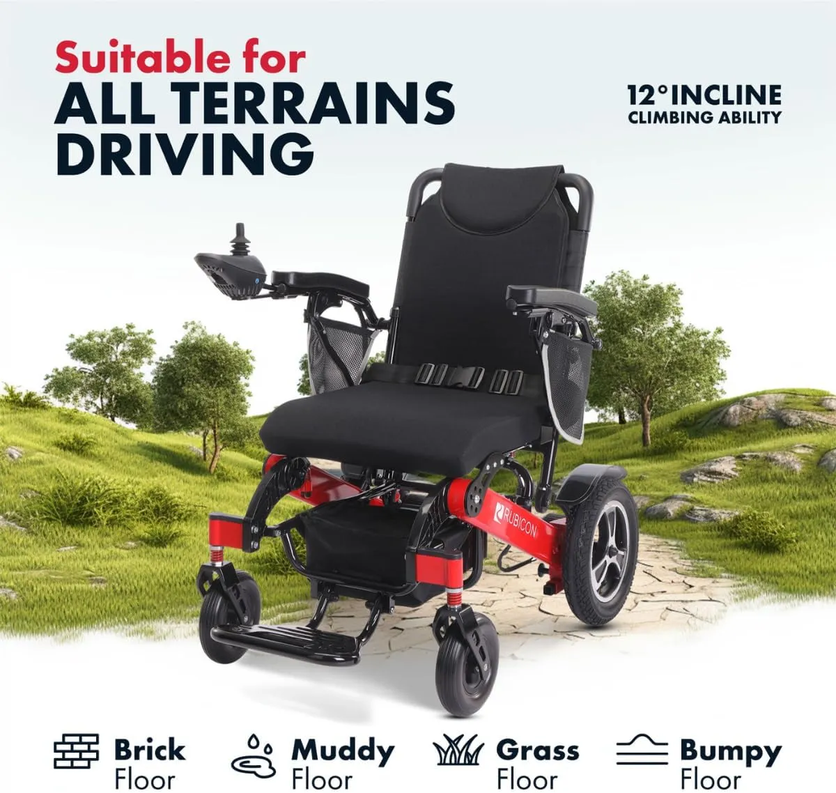 Rubicon DX14 - Longest Range 30 Miles, Airline Approved Electric Wheelchair, Dual 12AH Lithium Batteries, 2x300W Motors, Leather Cushion, Foldable, Lightweight & Powerful