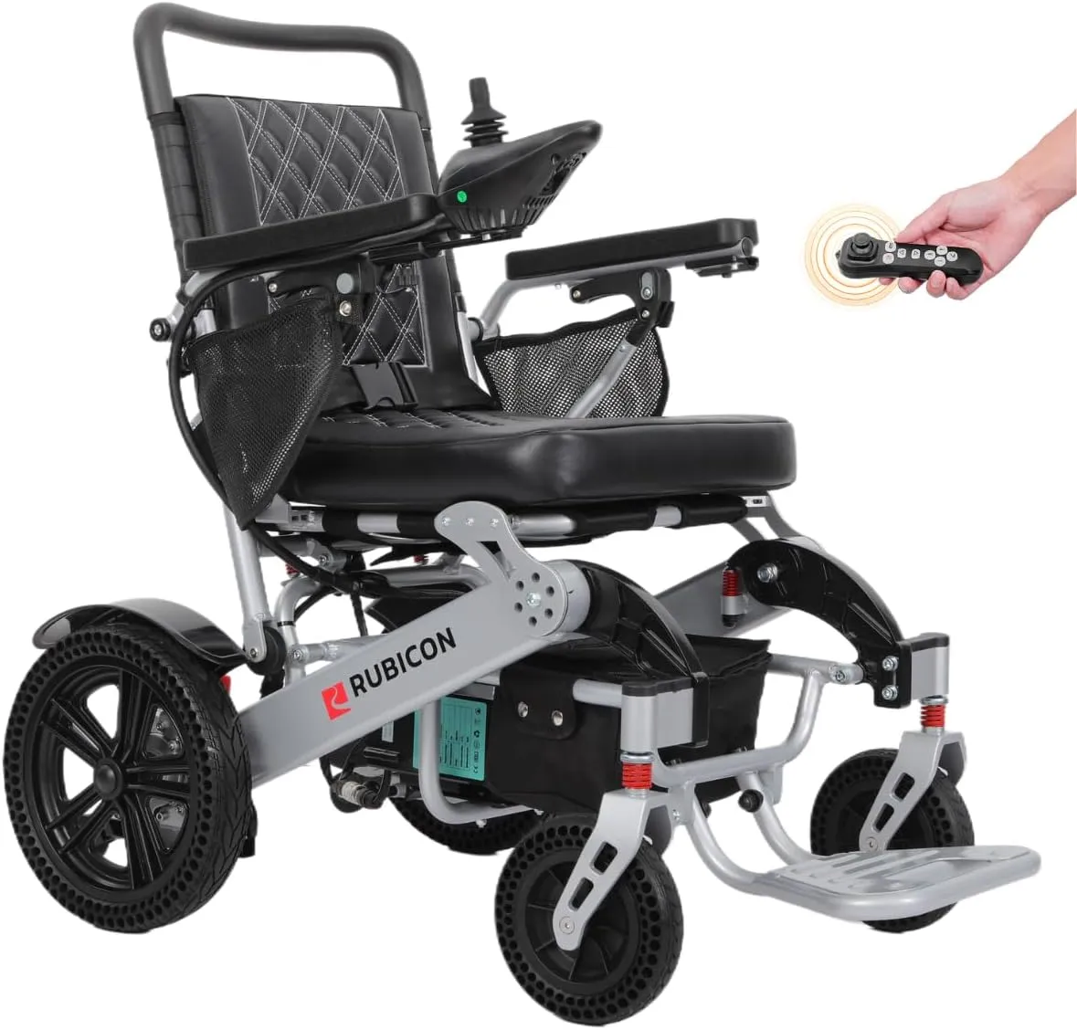 Rubicon DX14 - Longest Range 30 Miles, Airline Approved Electric Wheelchair, Dual 12AH Lithium Batteries, 2x300W Motors, Leather Cushion, Foldable, Lightweight & Powerful