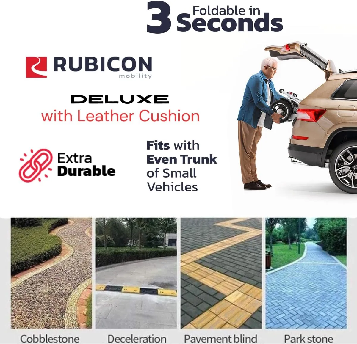 Rubicon DX14 - Longest Range 30 Miles, Airline Approved Electric Wheelchair, Dual 12AH Lithium Batteries, 2x300W Motors, Leather Cushion, Foldable, Lightweight & Powerful