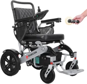 Rubicon DX14 - Longest Range 30 Miles, Airline Approved Electric Wheelchair, Dual 12AH Lithium Batteries, 2x300W Motors, Leather Cushion, Foldable, Lightweight & Powerful