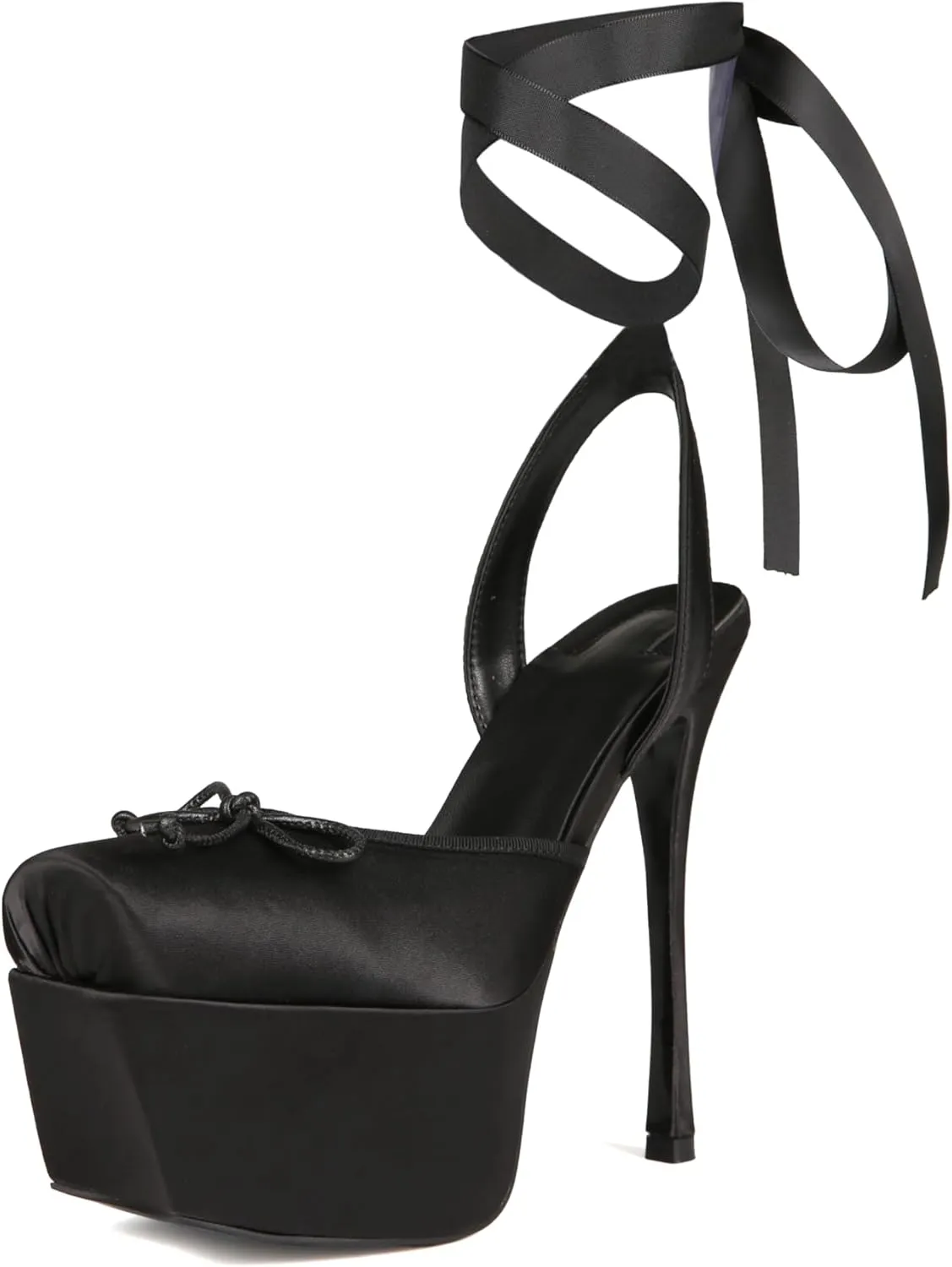 Saint Leia Women's Platform High Heels Square Closed Toe Bow Heels Lace Up Summer Elegant Sandals