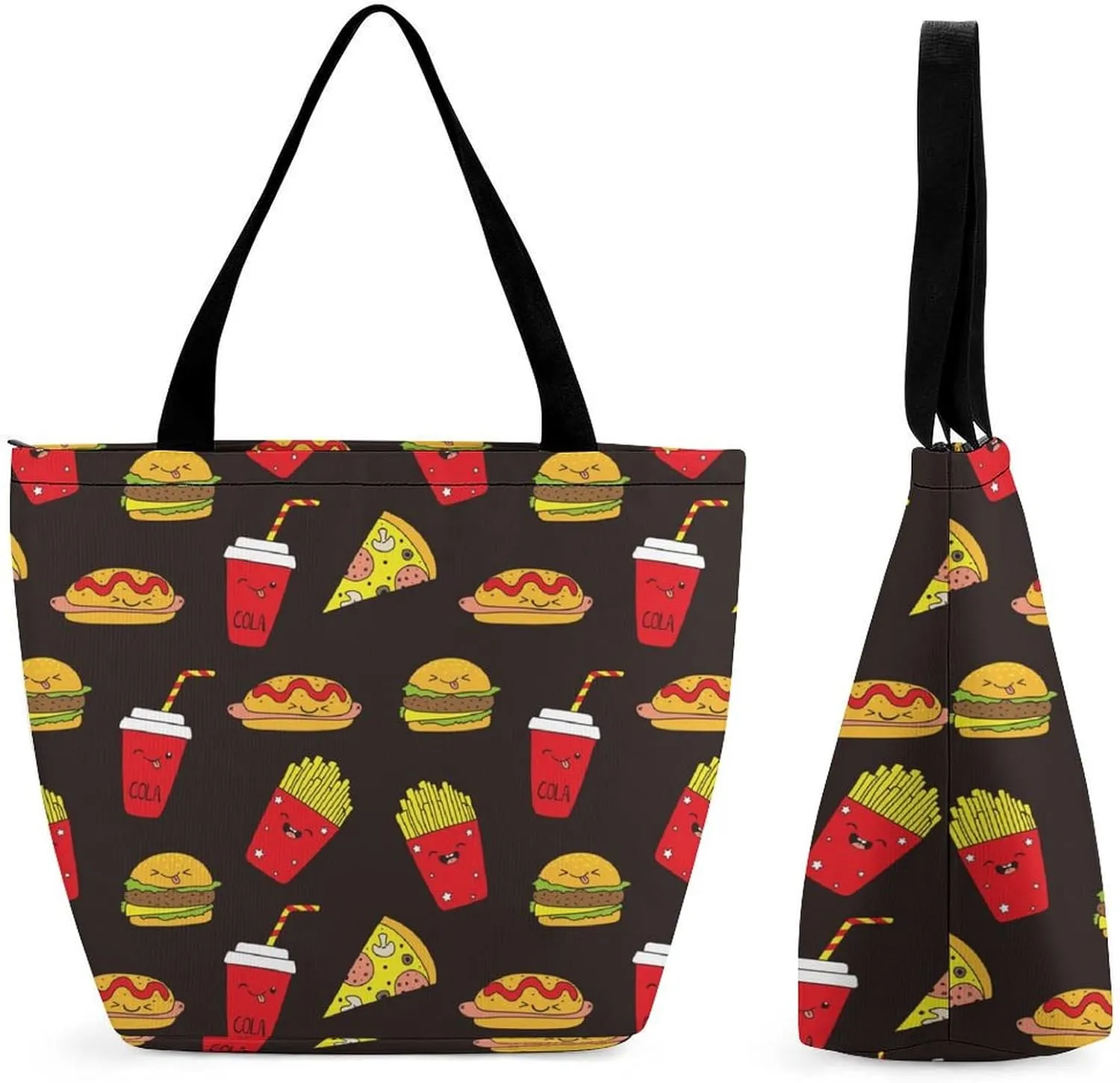Salami Pizza Slices Potato Sandwiches Hot Dogs Womens Tote Bag Purse with Zippered Shoulder Handbags For Work
