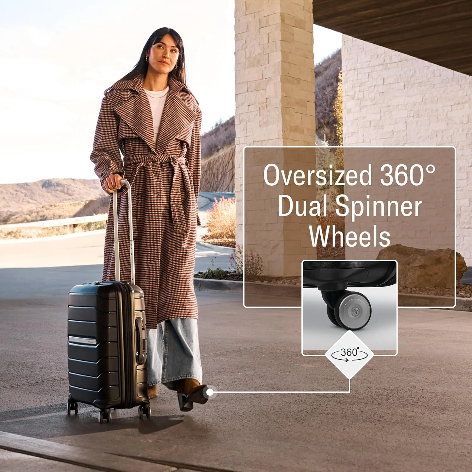 Samsonite Freeform Hardside Expandable with Double Spinner Wheels, Checked-Large 28-Inch, Light Grey