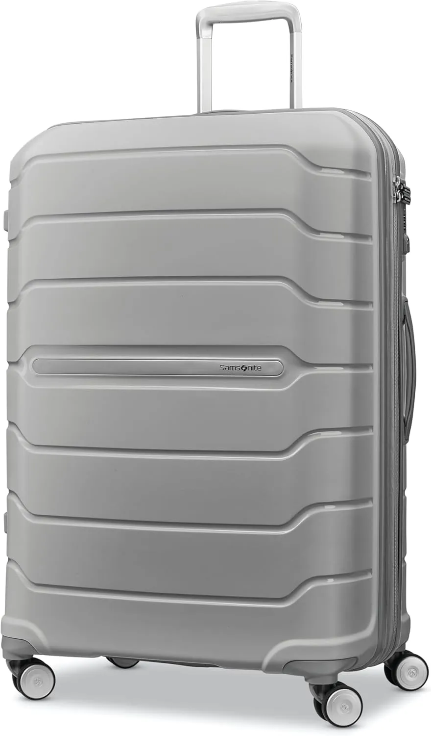 Samsonite Freeform Hardside Expandable with Double Spinner Wheels, Checked-Large 28-Inch, Light Grey