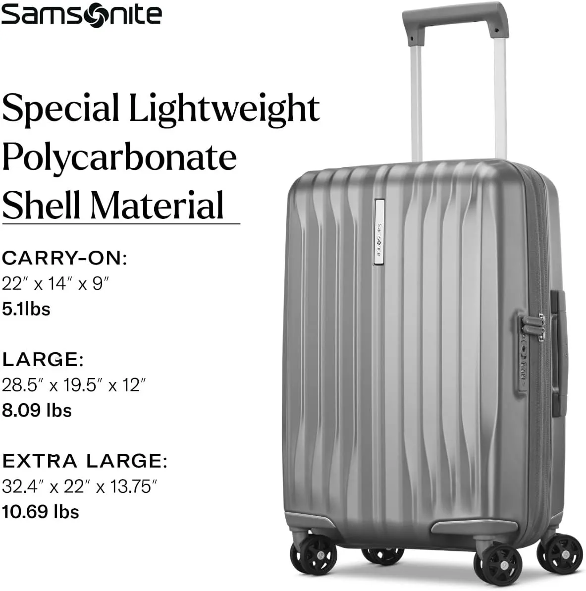 Samsonite UpLIFT 27" Lightweight Hardside Large Checked Luggage with Spinner Wheels - Expandable Luggage - Airline-Approved, Polycarbonate Hard Suitcase for Ultra Lightweight Travel - Silver Shimmer