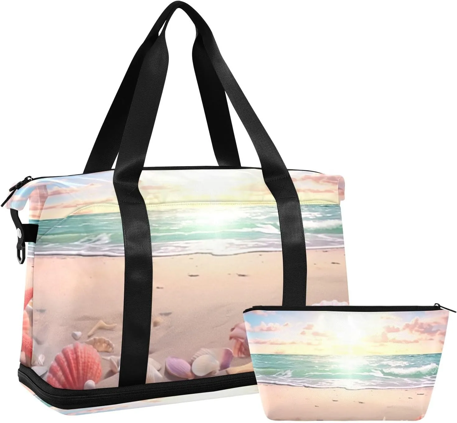 Sandy Beach Gym Bag - Weekender Overnight Bags for Women Men, Sport Travel Duffel Bag with Wet Pocket & Shoe Compartment
