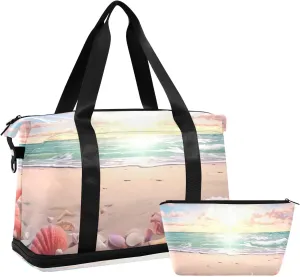 Sandy Beach Gym Bag - Weekender Overnight Bags for Women Men, Sport Travel Duffel Bag with Wet Pocket & Shoe Compartment