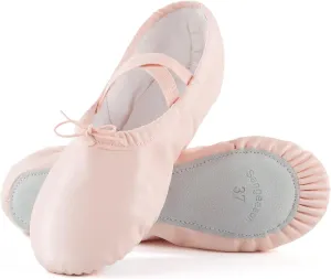 SANGEESON Leather Ballet Shoes for Women, Lightweight & Durable Ballet Slippers, Non-Slip Dance Shoes