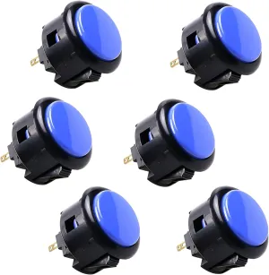 Sanwa 6 pcs OBSF-30 Original Push Button 30mm - for Arcade Jamma Video Game & Arcade Joystick Games Console (Black & Blue) S@NWA