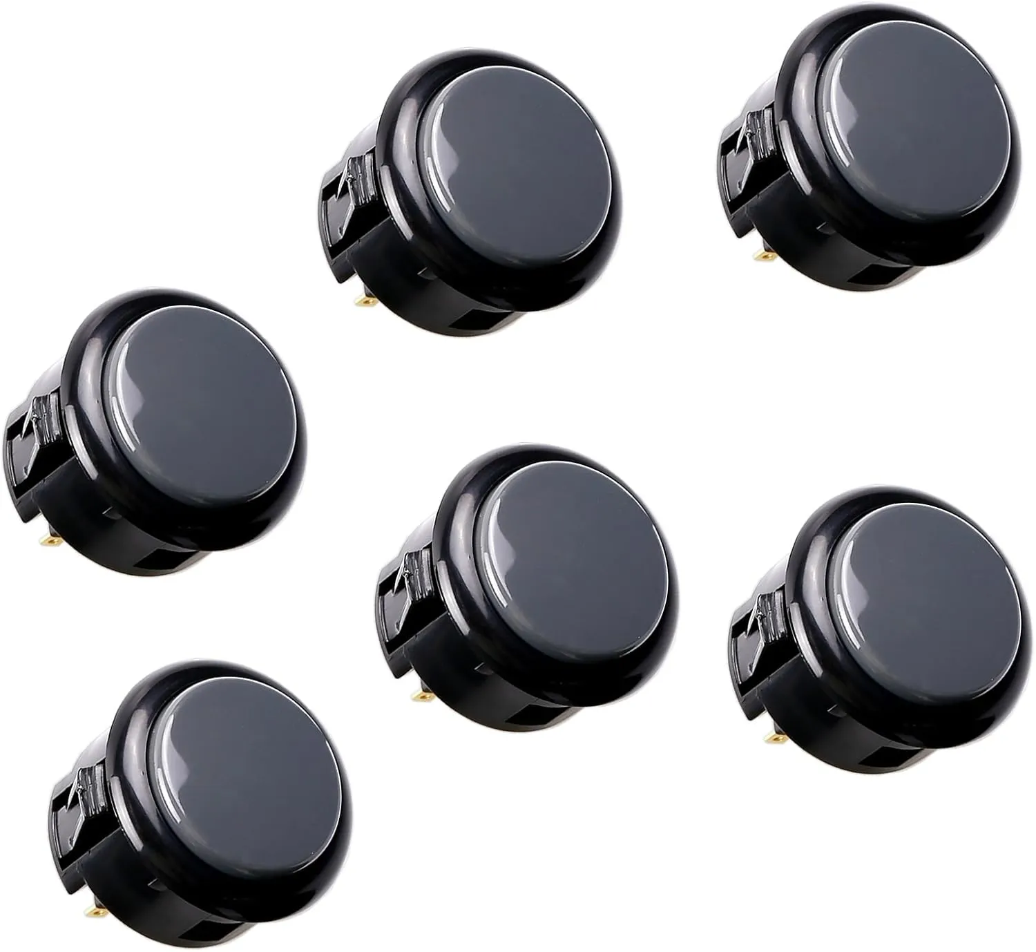 SANWA 6 pcs OBSF-30 Original Push Button 30mm - for Arcade Jamma Video Game & Arcade Joystick Games Console (Black & Gray) S@NWA