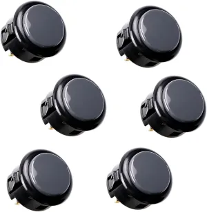 SANWA 6 pcs OBSF-30 Original Push Button 30mm - for Arcade Jamma Video Game & Arcade Joystick Games Console (Black & Gray) S@NWA