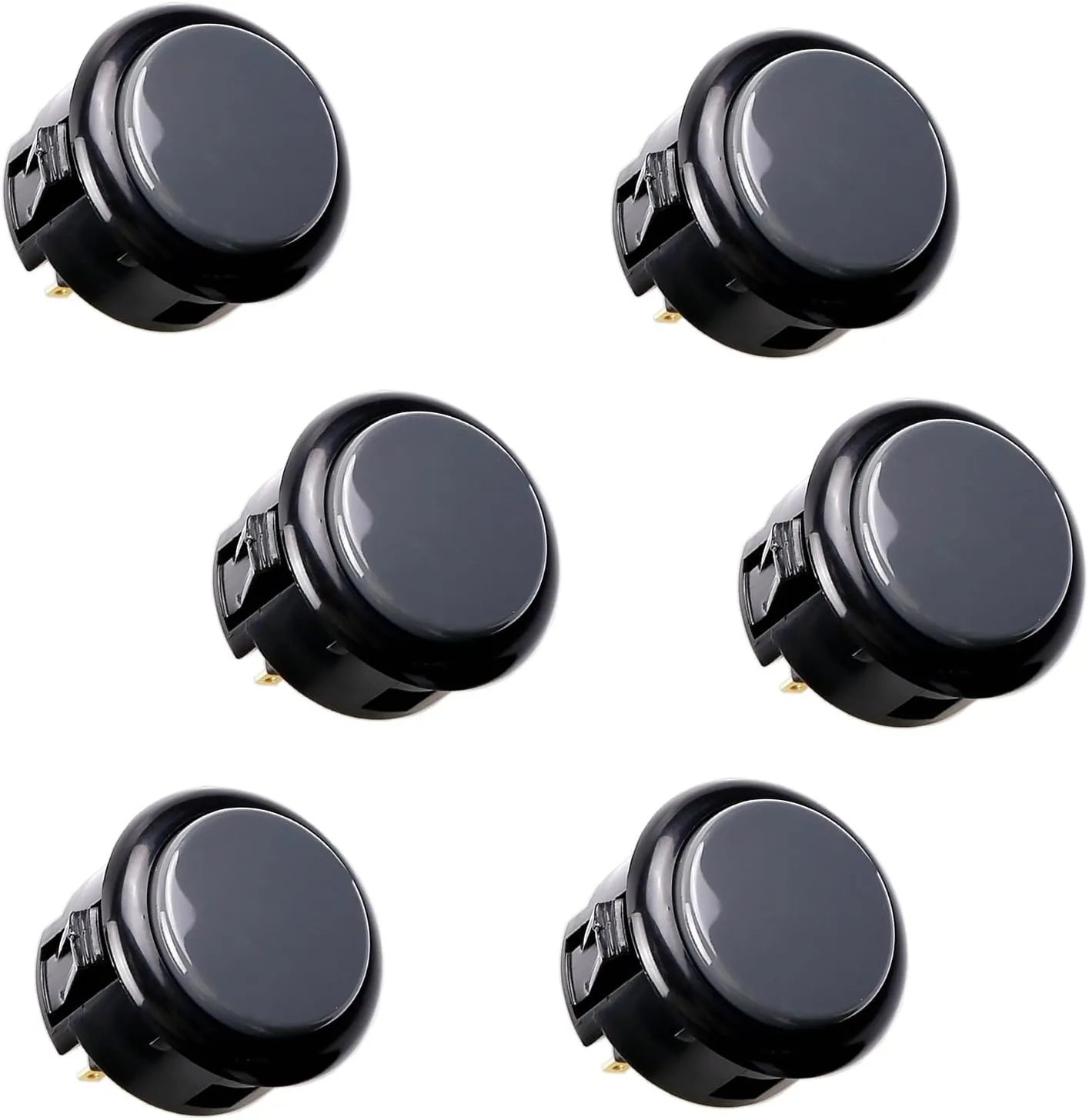 SANWA 6 pcs OBSF-30 Original Push Button 30mm - for Arcade Jamma Video Game & Arcade Joystick Games Console (Black & Gray) S@NWA