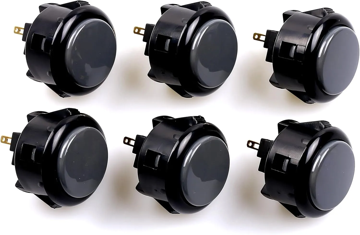 SANWA 6 pcs OBSF-30 Original Push Button 30mm - for Arcade Jamma Video Game & Arcade Joystick Games Console (Black & Gray) S@NWA