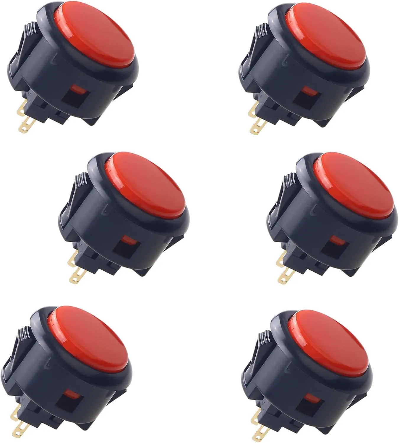 Sanwa 6 pcs OBSF-30 Original Push Button 30mm - for Arcade Jamma Video Game & Arcade Joystick Games Console (Black & Red) S@NWA