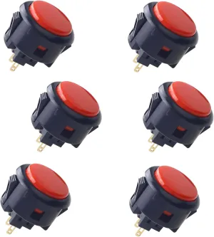 Sanwa 6 pcs OBSF-30 Original Push Button 30mm - for Arcade Jamma Video Game & Arcade Joystick Games Console (Black & Red) S@NWA