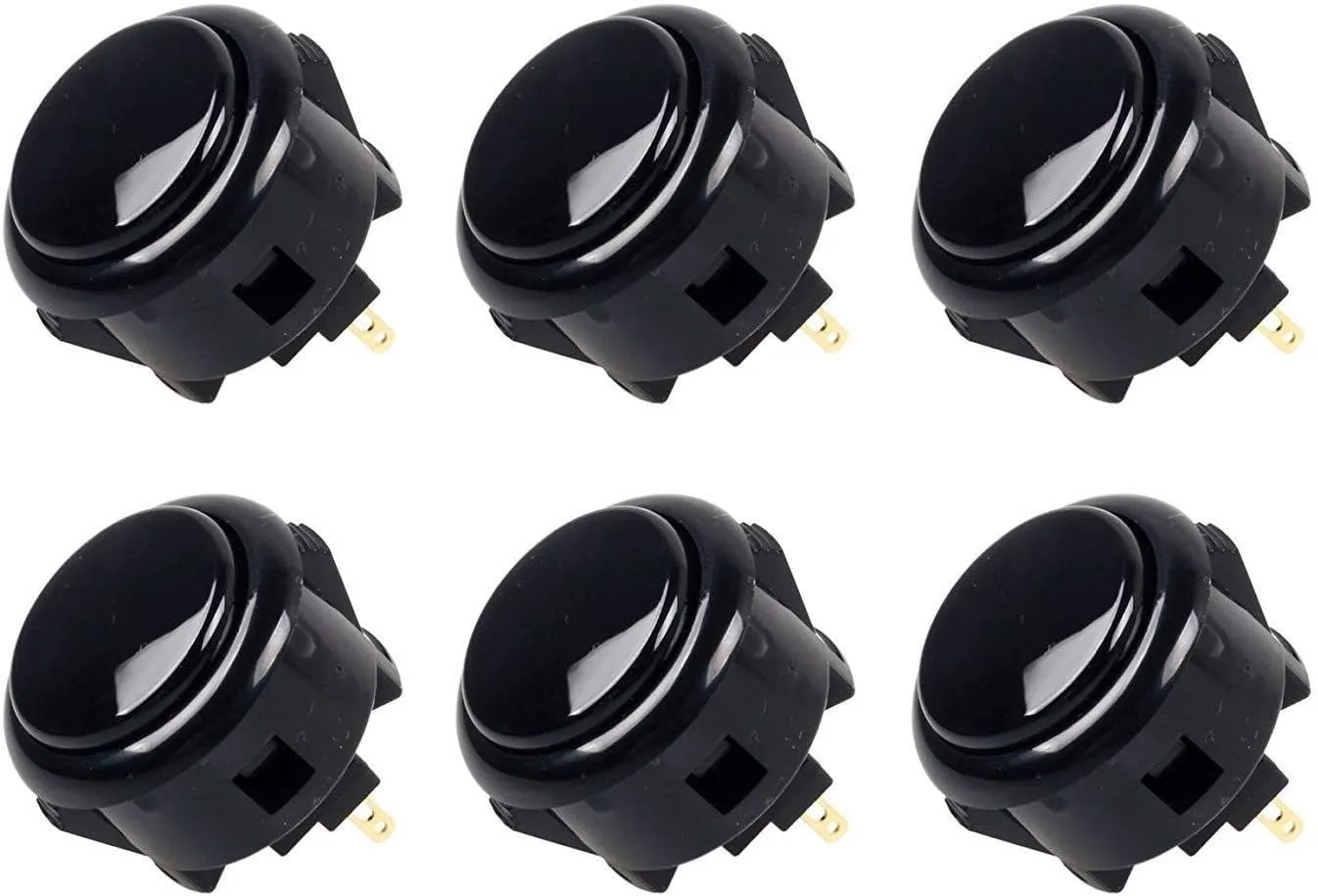 SANWA 6 pcs OBSF-30 Original Push Button 30mm - for Arcade Jamma Video Game & Arcade Joystick Games Console (Black) S@NWA