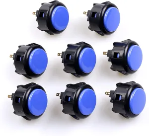 Sanwa 8 pcs OBSF-30 Original Push Button 30mm - for Arcade Jamma Video Game & Arcade Joystick Games Console (Black & Blue), Use for Arcade Game Machine Cabinet S@NWA