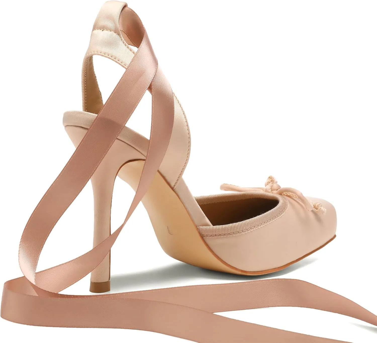 Satin Ballet Heels for Women Closed Square Toe Bow Ballerina Heels Lace Up High Heel Slingback Pumps Strappy Stiletto Mary Janes Elegant Party Shoes